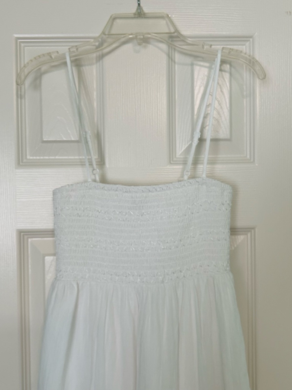 American Eagle White Sundress Shirred Top Spaghetti Straps 3 Tier Midi Skirt NEW - Picture 4 of 14